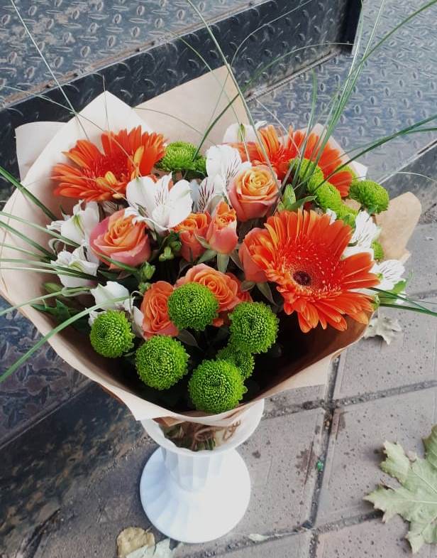 Букет цветов из: Герберы, Хризантемы, Альстромерии и Розы в Тимирязева