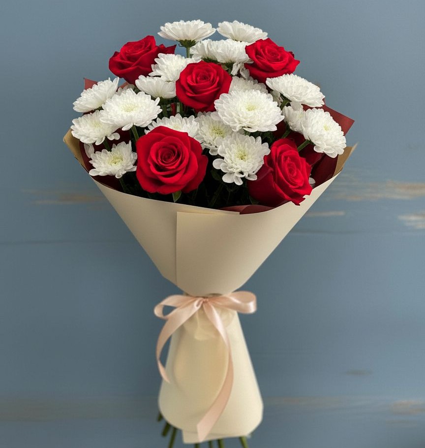 Букет цветов из: Розы и Хризантемы в Тимирязева