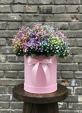 Цветочная композиция из Гипсофила и Розы в шляпной коробке в Тимирязева