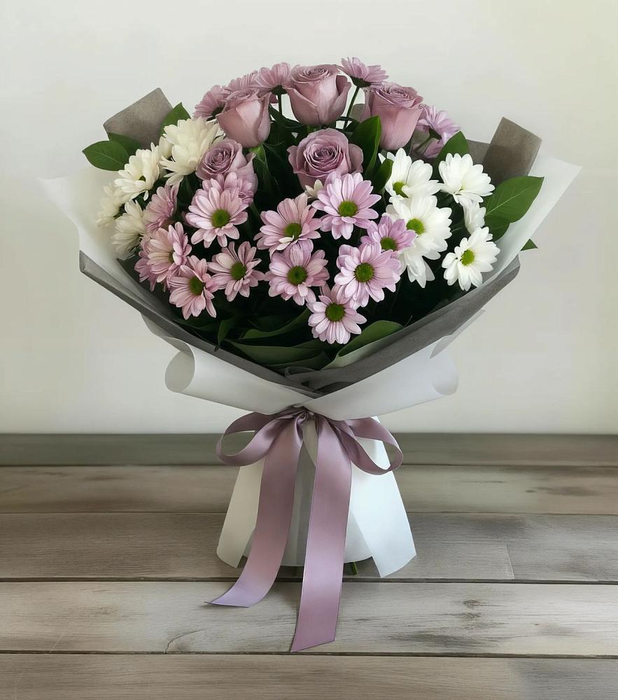 Букет цветов из: Хризантемы и Розы в Тимирязева