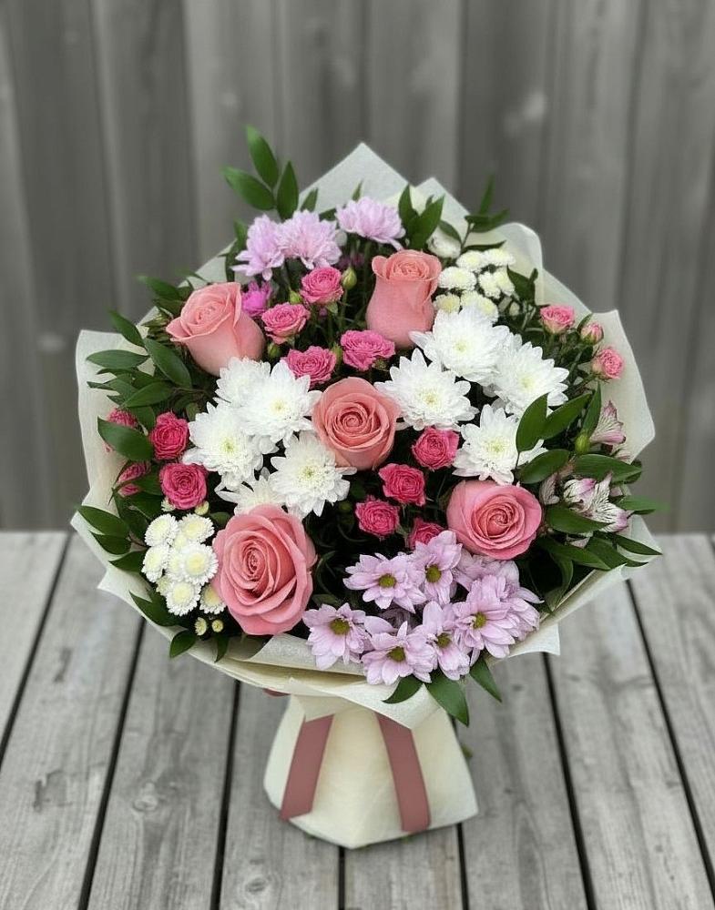Букет цветов из: Альстромерии, Гвоздики, Розы и Хризантемы в Тимирязева