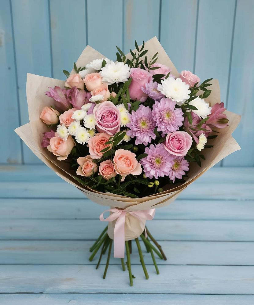 Букет цветов из: Хризантемы, Розы и Альстромерии в Тимирязева