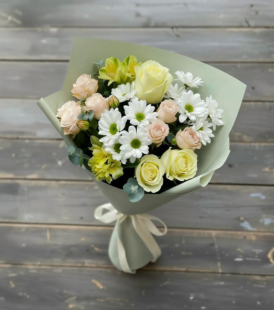 Букет цветов из: Альстромерии, Розы и Хризантемы в Тимирязева