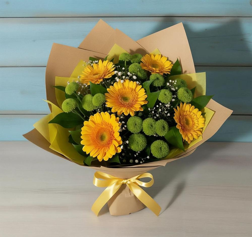 Букет цветов из: Герберы и Хризантемы в Тимирязева