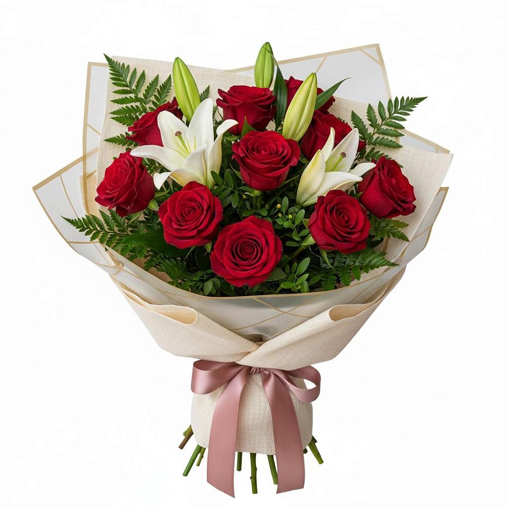 Букет цветов из: Лилии и Розы в Тимирязева