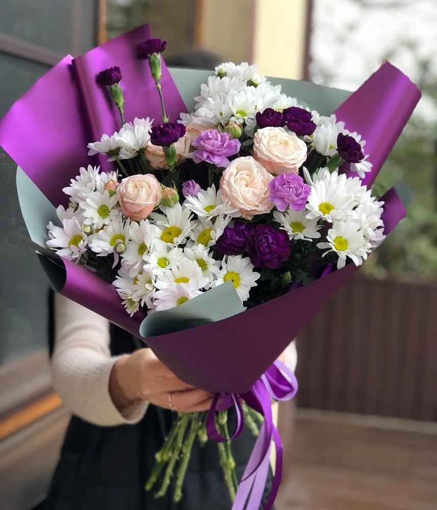 Букет цветов из: Хризантемы, Гвоздики и Розы в Тимирязева