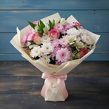 Букет цветов из:  Хризантемы, Альстромерии и Розы в Тимирязева