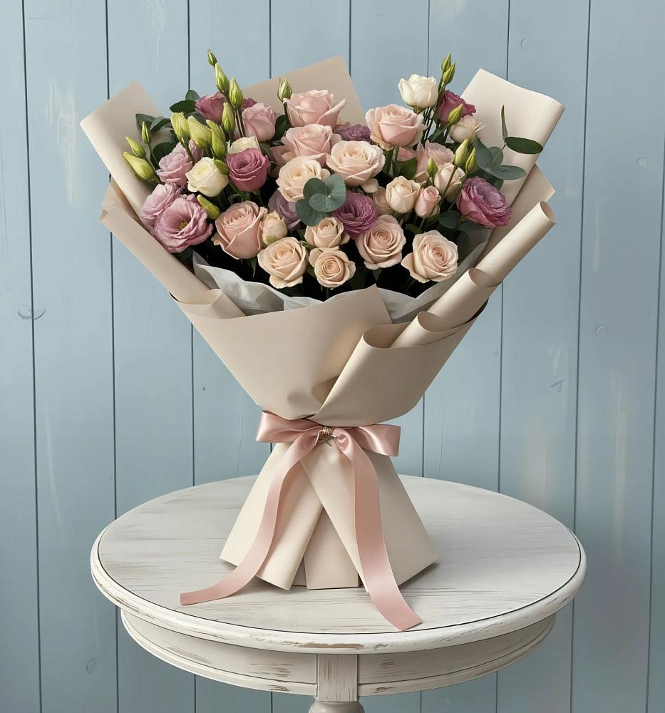 Букет цветов из: Розы и Лизиантусы в Тимирязева