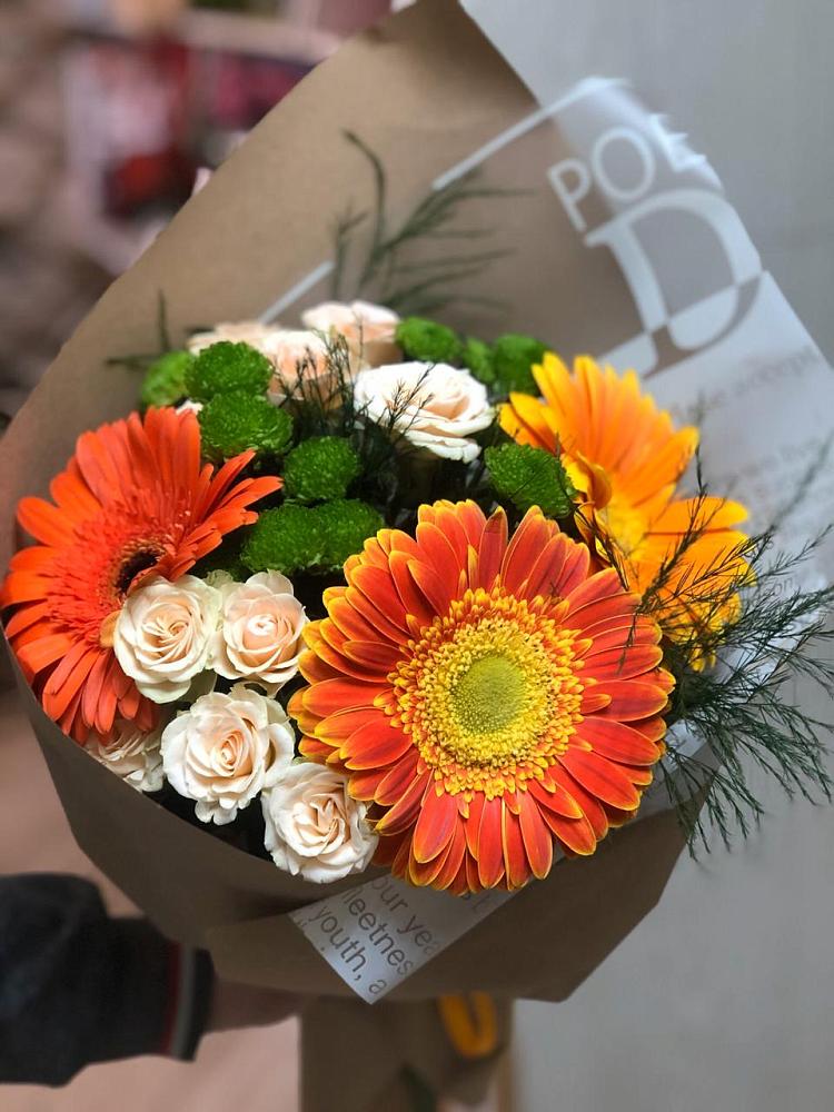 Букет цветов из: Герберы, Хризантемы и Розы в Тимирязева