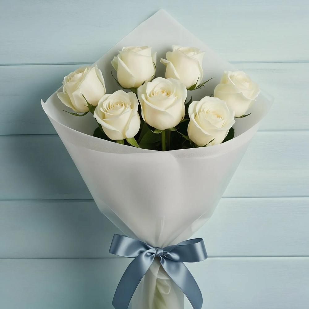 Букет 7 Белых роз Эдлесс Лав в Тимирязева
