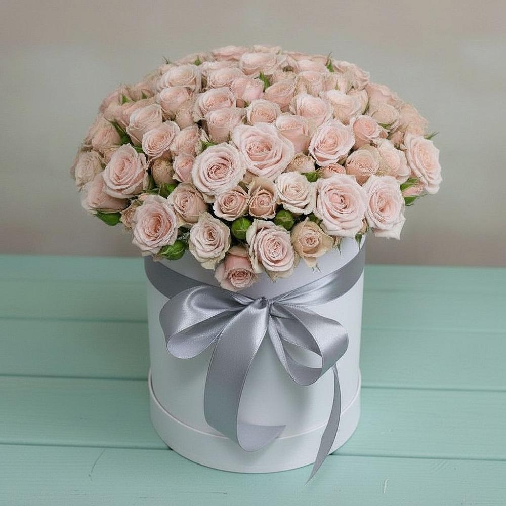 Цветочная композиция из Розы в шляпной коробке в Тимирязева